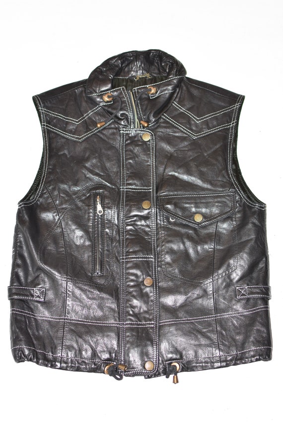 Vintage Black Real Leather DINO'Z Biker Motorcycl… - image 3