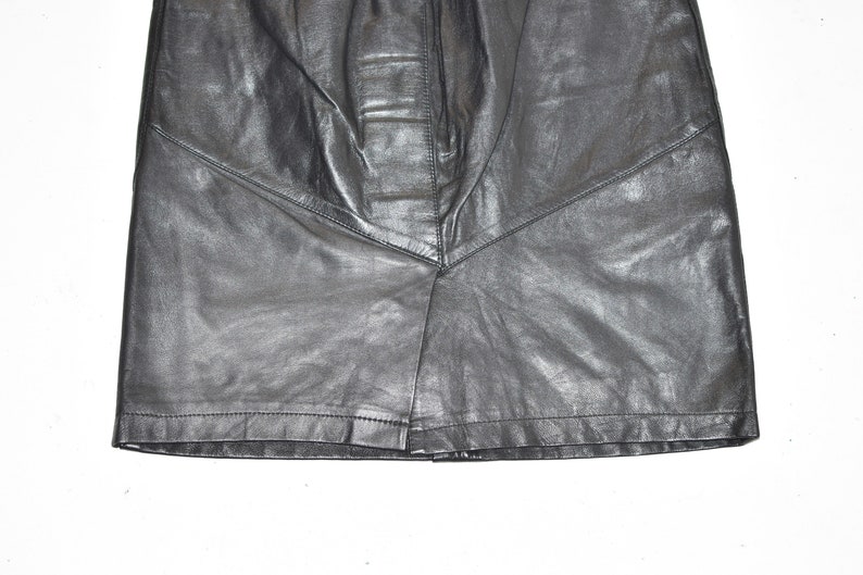 Vintage Black Real Leather BARDEHLE Straight Pencil Knee Length Skirt Size UK8 W27 image 8