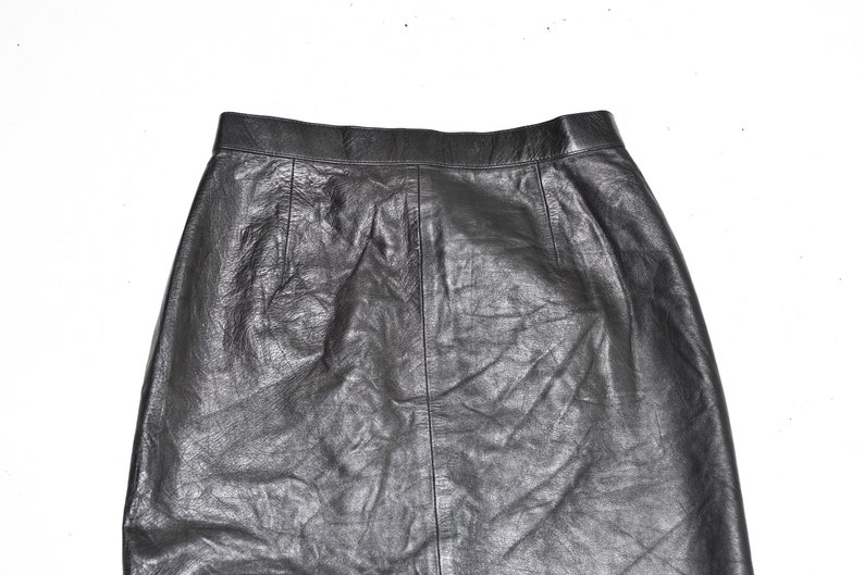 Vintage Women's Real Leather Straight Pencil Knee Length Black Skirt Size UK6 W25 image 5