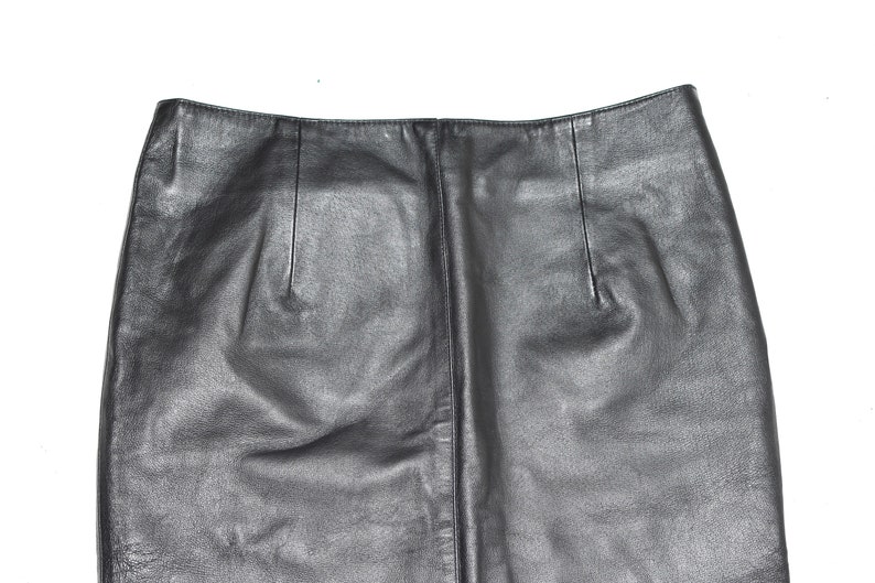 Vintage Black Real Leather ZIGGA Straight Pencil Knee Length Skirt Size UK12 W32 image 4