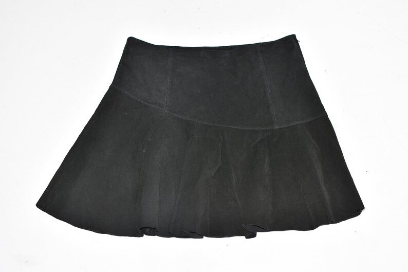 Vintage Black Real Leather HALLHUBER trumpet Knee Length Skirt Size W33 L19 image 3