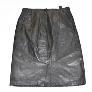 Vintage Black Real Leather BARDEHLE Straight Pencil Knee Length Skirt Size UK8 W27 image 6