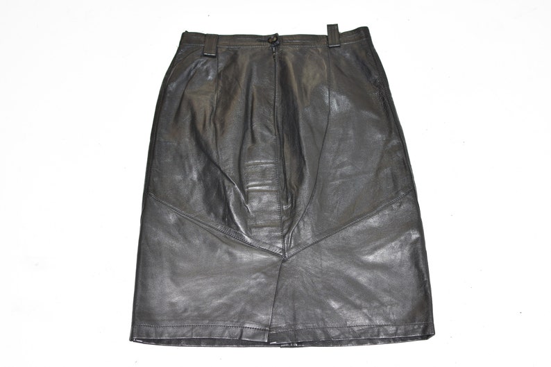 Vintage Black Real Leather BARDEHLE Straight Pencil Knee Length Skirt Size UK8 W27 image 6