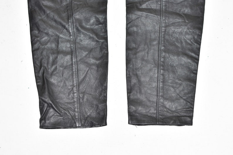 Vintage Women's S W 29 L 31 Black Leather Trousers Pants Biker Motorcycle Rocker