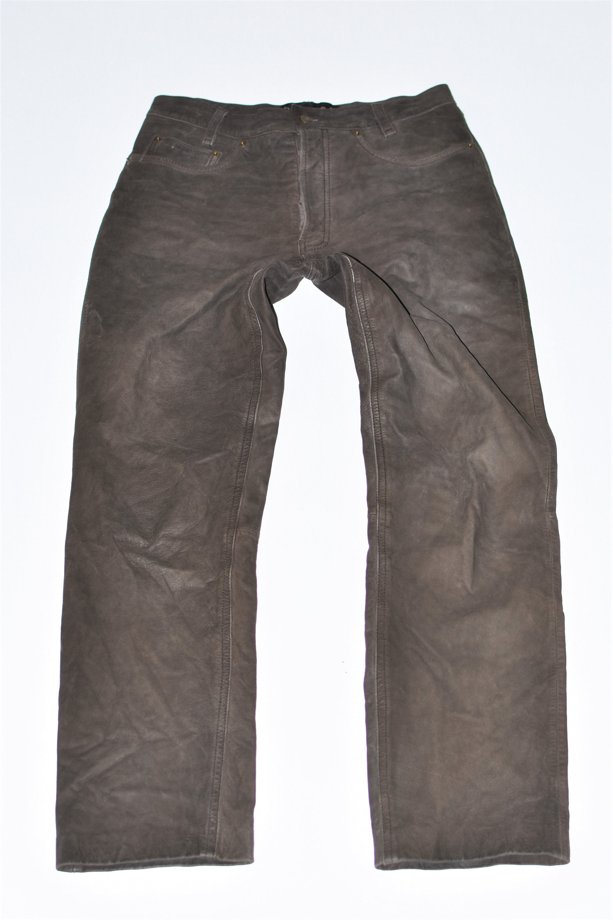 Vintage HENSON&HENSON Men's Real Leather Biker Motorcycle Brown Pants  Trousers Size W29 L29 