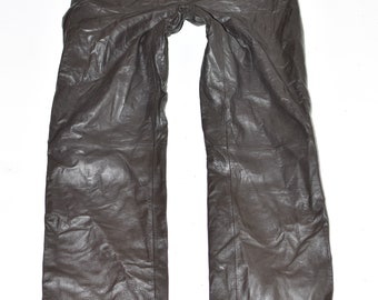 Vintage Brown Real Leather Straight Leg Biker Women's Trousers Pants Size UK10 W29" L31"