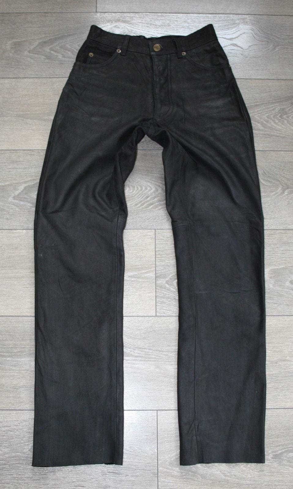 Image of Vintage Brown Genuine Leather Gipsy Straight Leg Biker Motorcycle Men's Trousers Jeans Pants Size W26" L30"