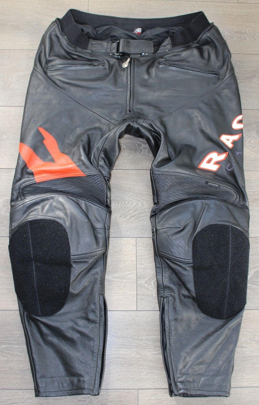 Image of Vintage Black Genuine Leather Hein Gericke Amour Racing Biker Men's Jeans Pants Trousers Size W43" L32