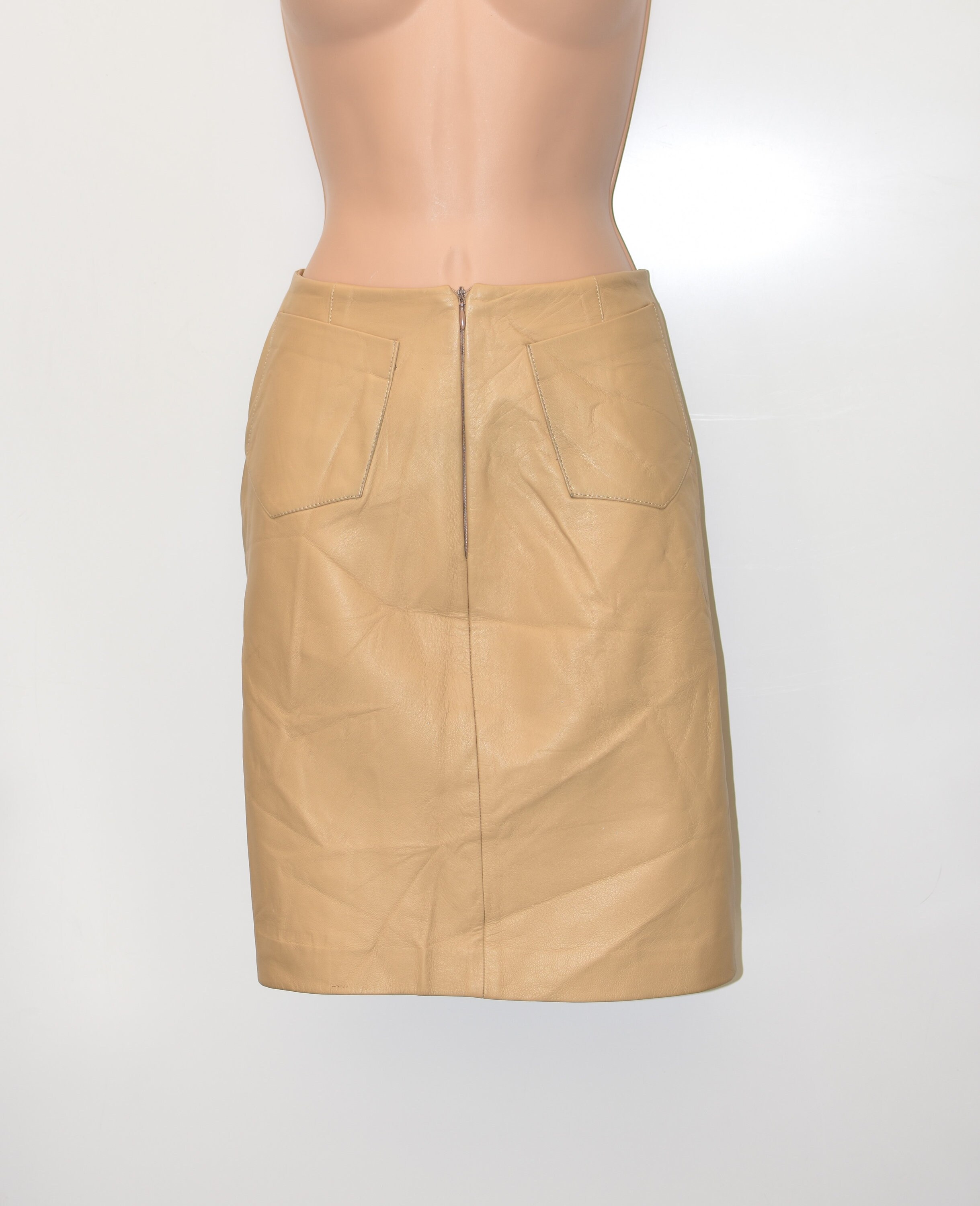 Image of Vintage Brown Real Leather Stephen Pencil Straight Knee Length Skirt Size M W" L"
