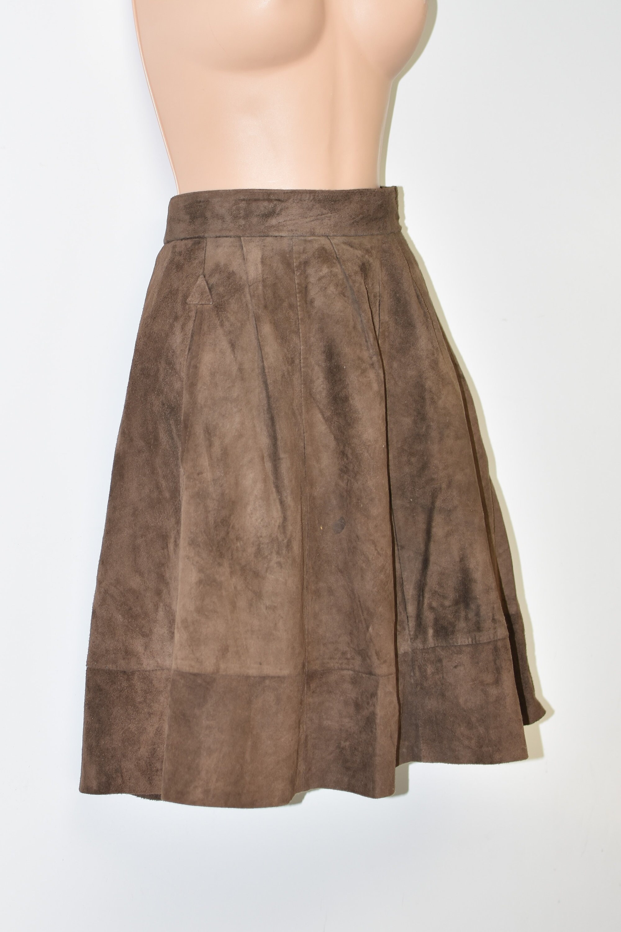 Vintage Women s Real Leather A line Skater Knee Length Brown Skirt Size UK12 W29 Etsy