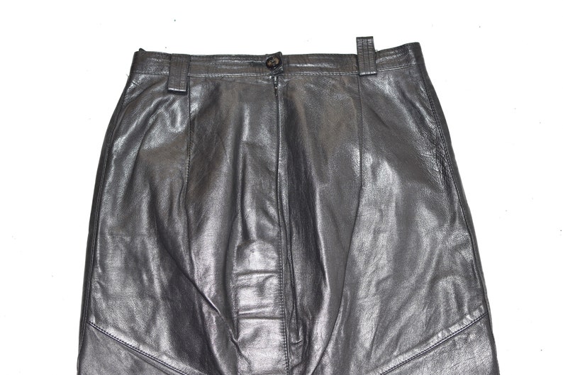 Vintage Black Real Leather BARDEHLE Straight Pencil Knee Length Skirt Size UK8 W27 image 7
