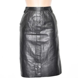 Vintage Black Real Leather BARDEHLE Straight Pencil Knee Length Skirt Size UK8 W27 image 1