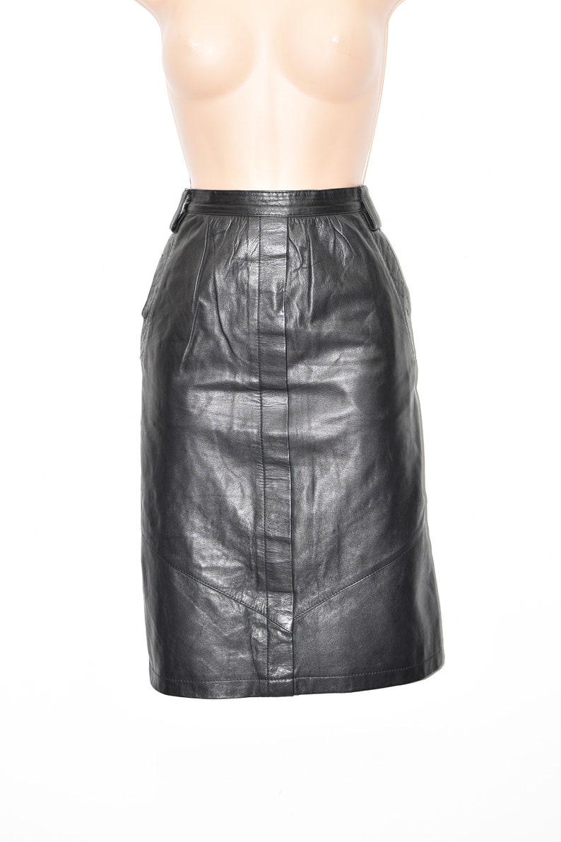 Vintage Black Real Leather BARDEHLE Straight Pencil Knee Length Skirt Size UK8 W27 image 1