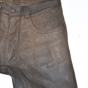 Vintage Men's Real Leather Motorcycle Biker Brown Trousers Pants Size W30 L33 image 4