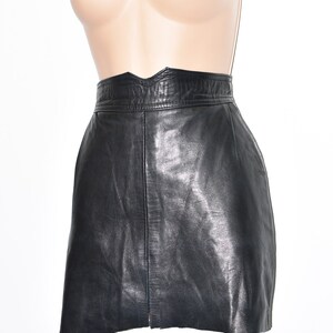 Vintage Black Real Leather Straight Pencil Short Length Skirt Size UK6 W27 image 3