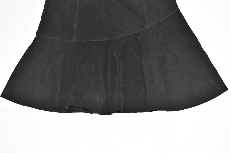 Vintage Black Real Leather HALLHUBER trumpet Knee Length Skirt Size W33 L19 image 8