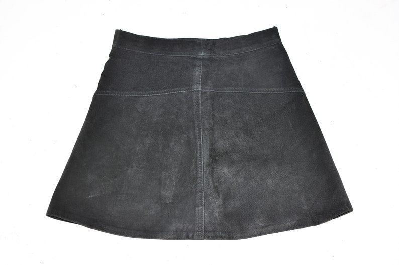 Vintage Black Real Leather ATTENTION Straight Pencil Short Length Skirt Size W27 L16 image 6