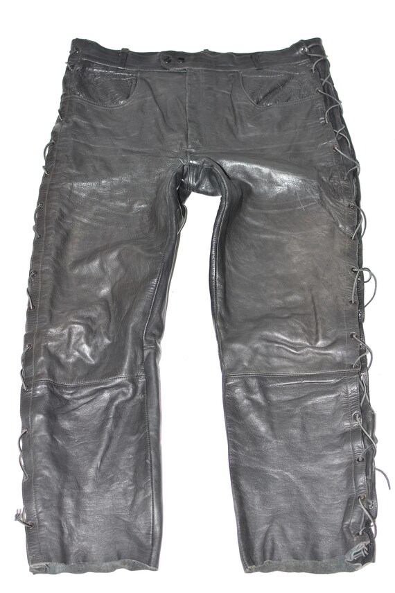 lace up leather biker jeans