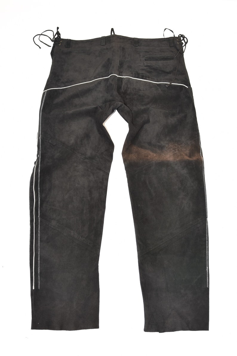 Vintage Black Genuine Leather NATURAL LIFE Bavarian Biker Straight Leg Men/'s Jeans Trousers Pants Size W40 L30