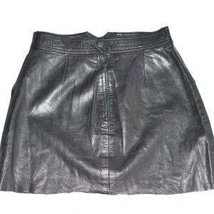 Vintage Black Real Leather Straight Pencil Short Length Skirt Size UK6 W27 image 6