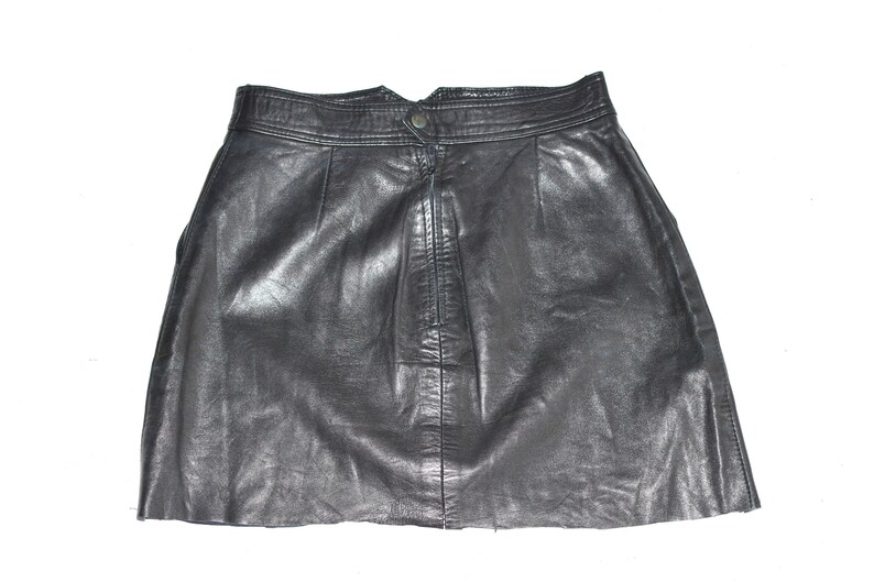 Vintage Black Real Leather Straight Pencil Short Length Skirt Size UK6 W27 image 6