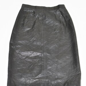 Vintage Women's Real Leather Straight Pencil Knee Length Black Skirt Size UK6 W25 image 4