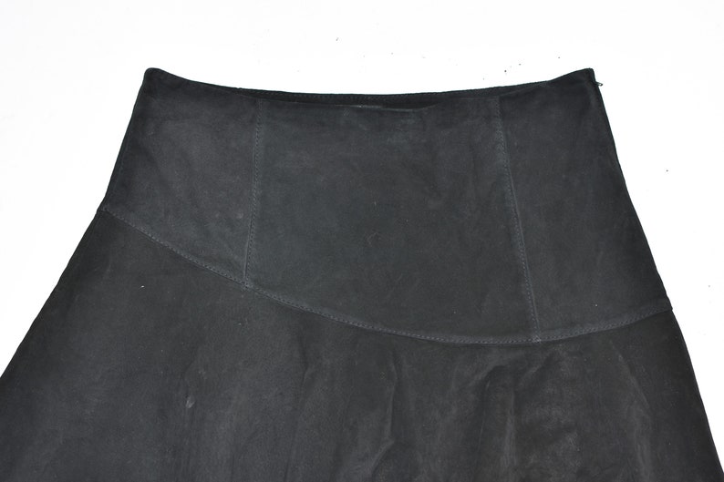 Vintage Black Real Leather HALLHUBER trumpet Knee Length Skirt Size W33 L19 image 4