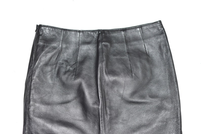 Vintage Black Real Leather ZIGGA Straight Pencil Knee Length Skirt Size UK12 W32 image 7