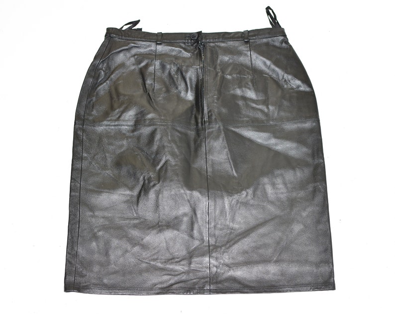 Vintage Black Real Leather Straight Pencil Knee Length Skirt Size M W30 L22 image 6