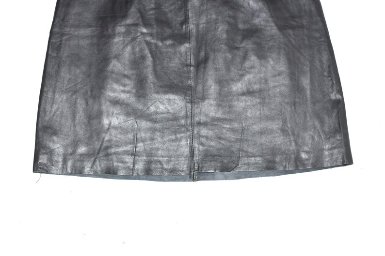 Vintage Black Real Leather PAPRIKA Straight Pencil Short Length Skirt Size UK16 W31 image 8