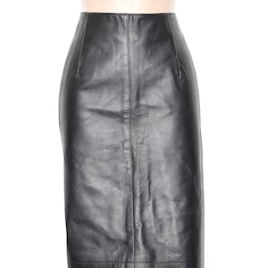 Vintage Black Real Leather ZIGGA Straight Pencil Knee Length Skirt Size UK12 W32 image 1