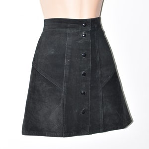 Vintage Black Real Leather ATTENTION Straight Pencil Short Length Skirt Size W27 L16 image 2