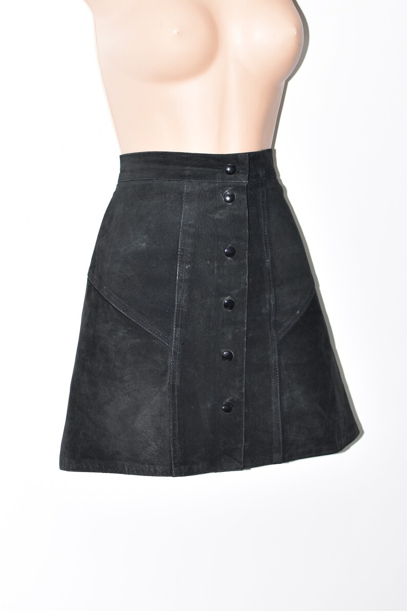 Vintage Black Real Leather ATTENTION Straight Pencil Short Length Skirt Size W27 L16 image 2