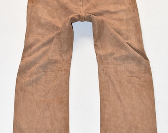 Vintage VIRMANI Women's Real Leather Biker Casual Brown Trousers Pants Size W34" L31"