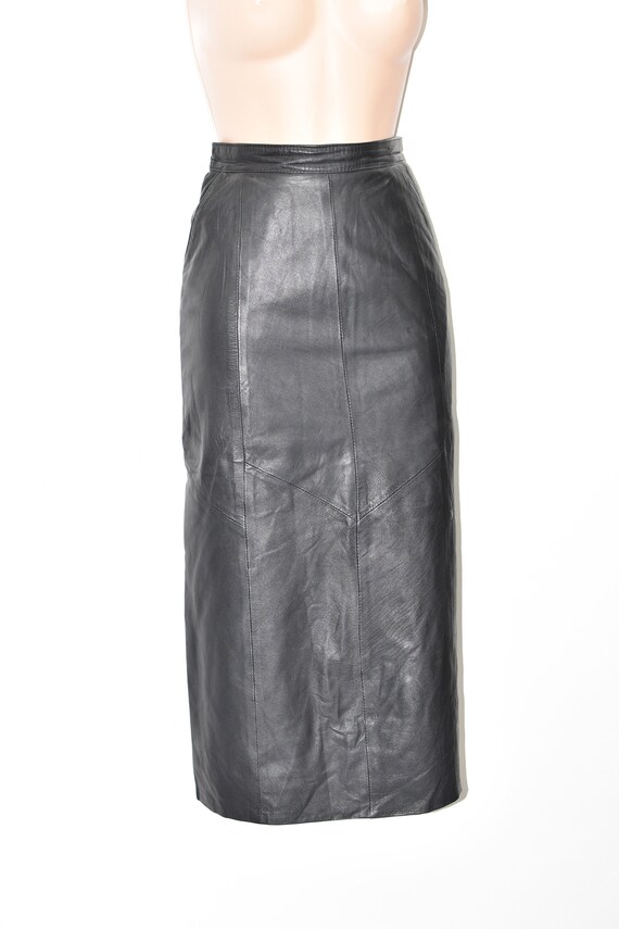 Vintage Black Real Leather Pockets Straight Penci… - image 2