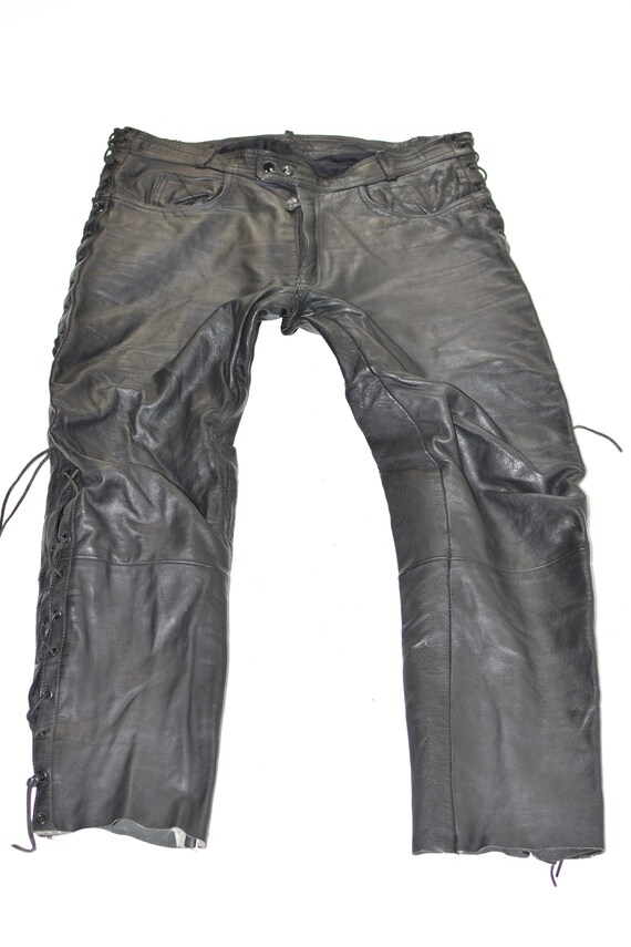 Vintage Black Real Leather Biker Lace 