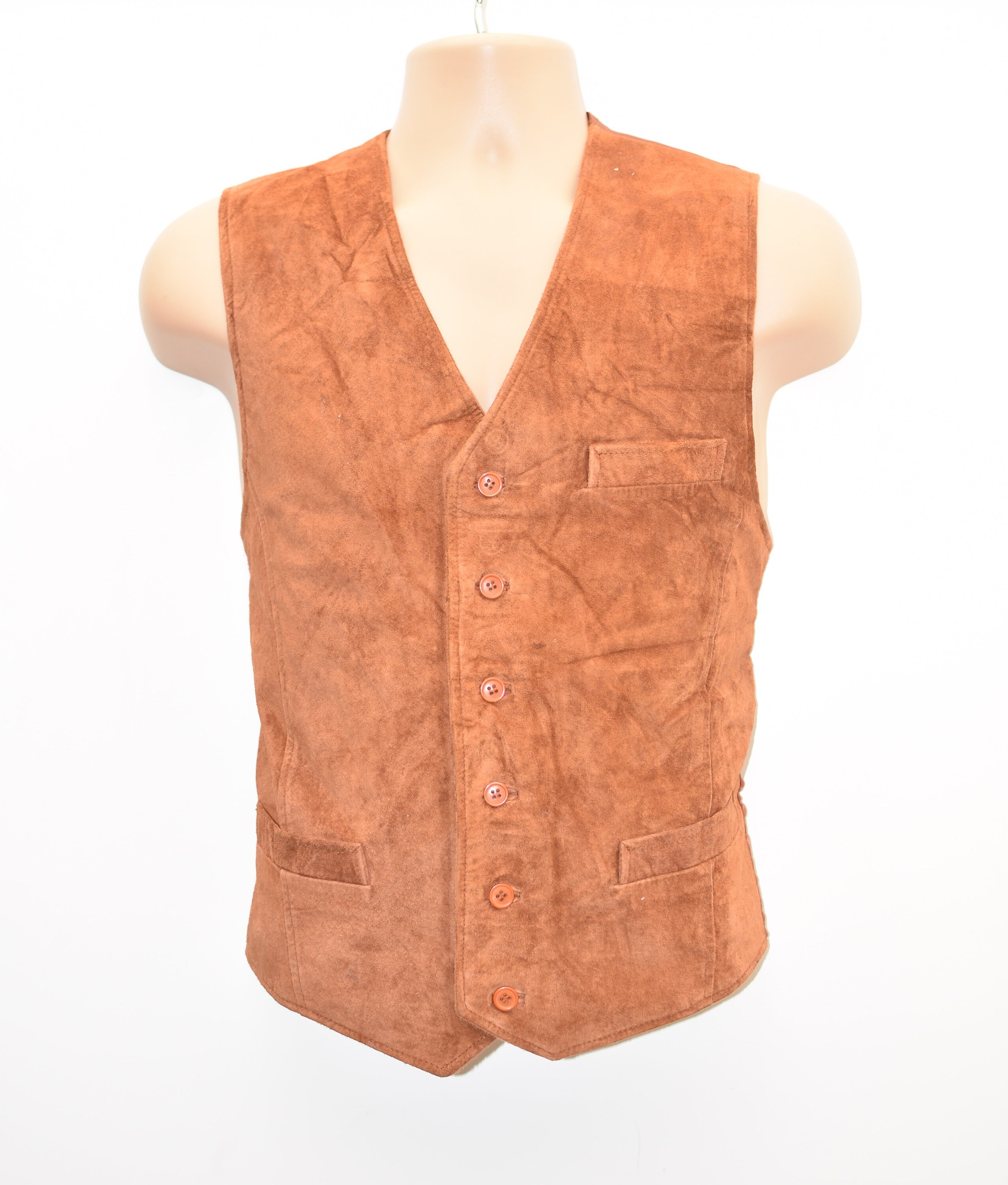 Image of Vintage Brown Real Leather Belmondo Western Biker Vest Men's Waistcoat Size M
