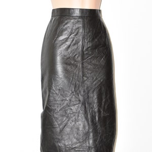 Vintage Women's Real Leather Straight Pencil Knee Length Black Skirt Size UK6 W25 image 2