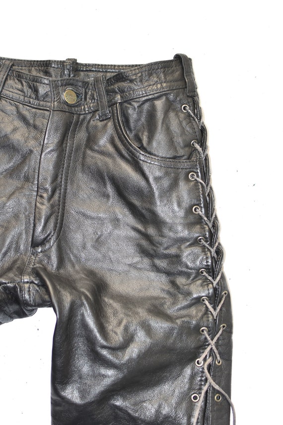 Vintage LINUS Women's Lace Up Real Leather Biker … - image 4