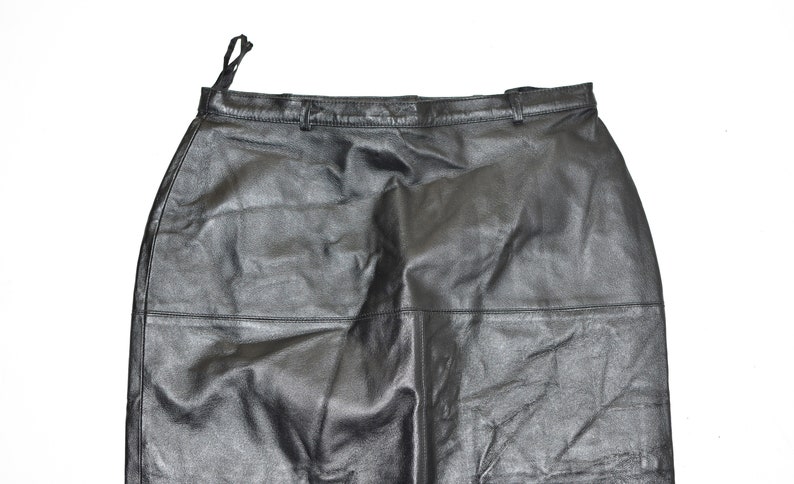 Vintage Black Real Leather Straight Pencil Knee Length Skirt Size M W30 L22 image 4