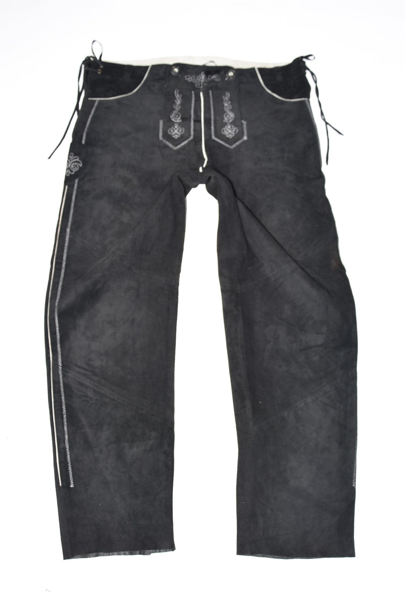 Vintage Black Genuine Leather NATURAL LIFE Bavarian Biker Straight Leg Men/'s Jeans Trousers Pants Size W40 L30