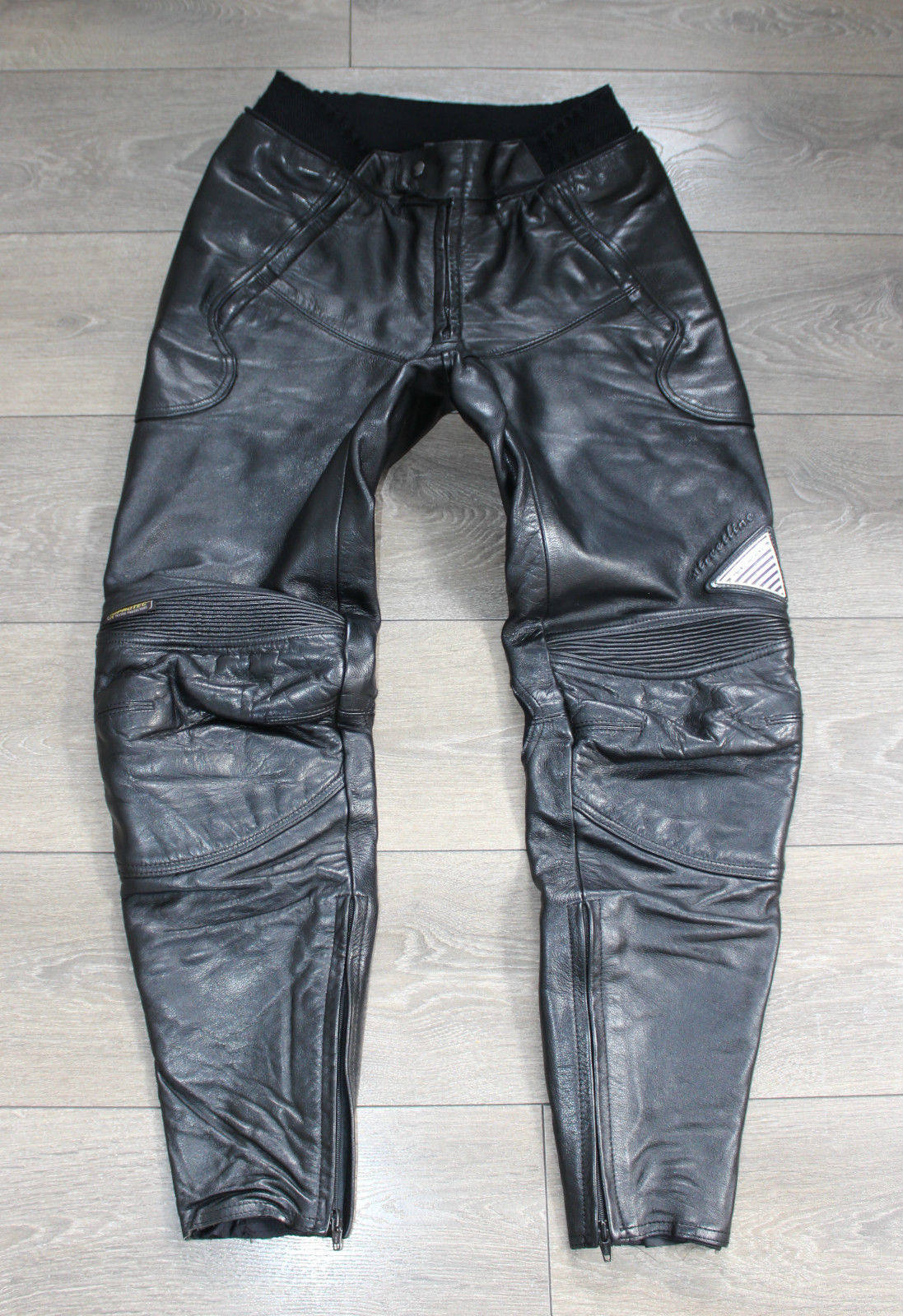 Image of Vintage Black Genuine Leather Hein Gericke Armour Biker Men's Trousers Jeans Pants Size W32" L30