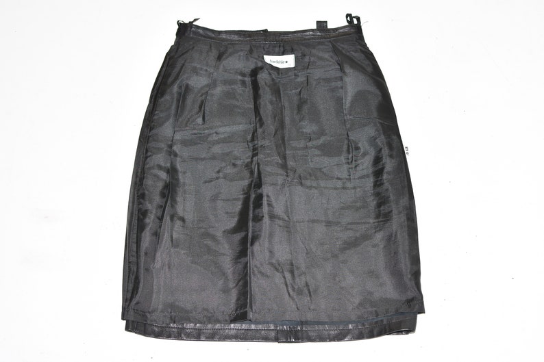Vintage Black Real Leather BARDEHLE Straight Pencil Knee Length Skirt Size UK8 W27 image 9