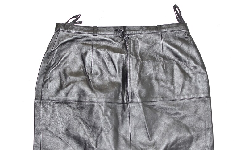 Vintage Black Real Leather Straight Pencil Knee Length Skirt Size M W30 L22 image 7