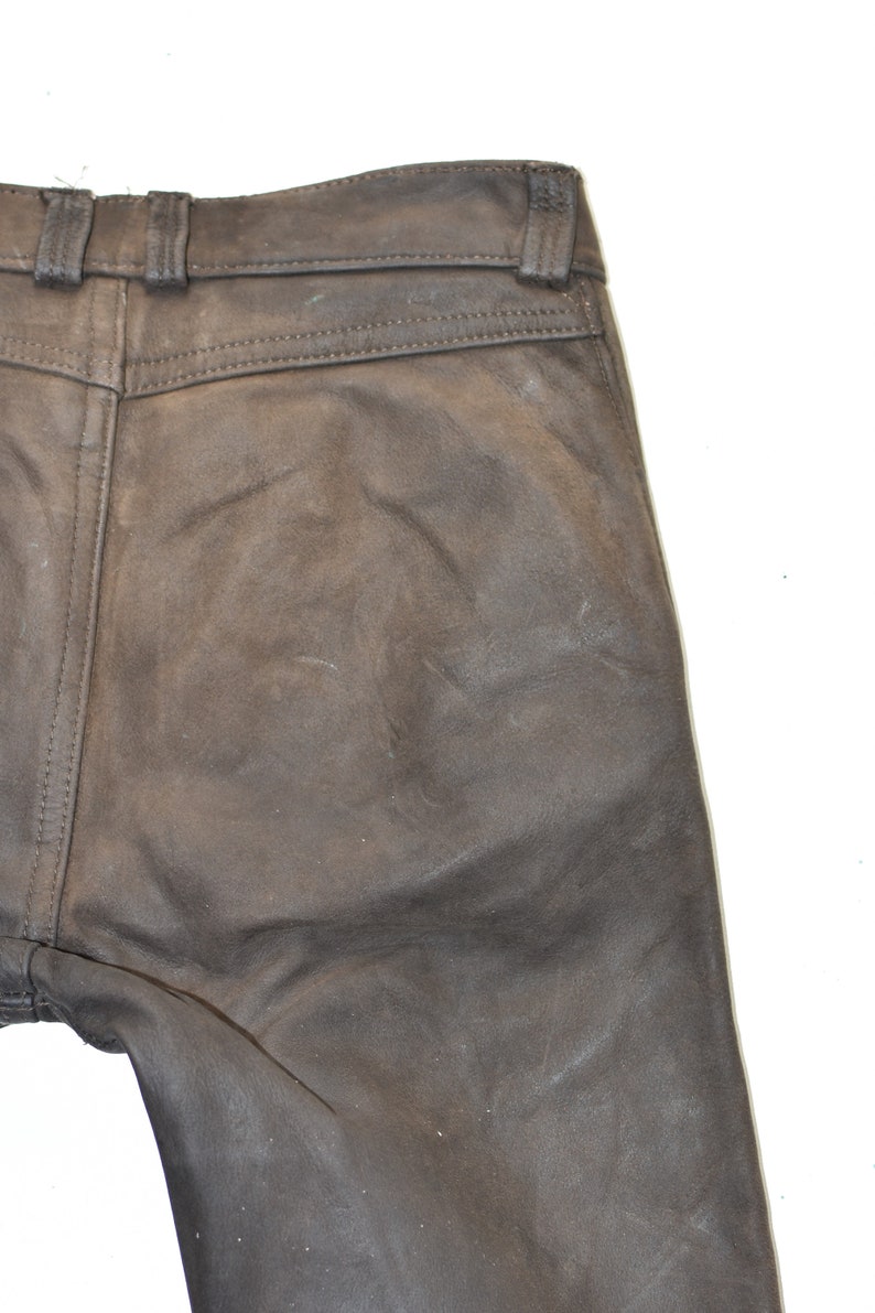 Vintage Men's Real Leather Motorcycle Biker Brown Trousers Pants Size W30 L33 image 9