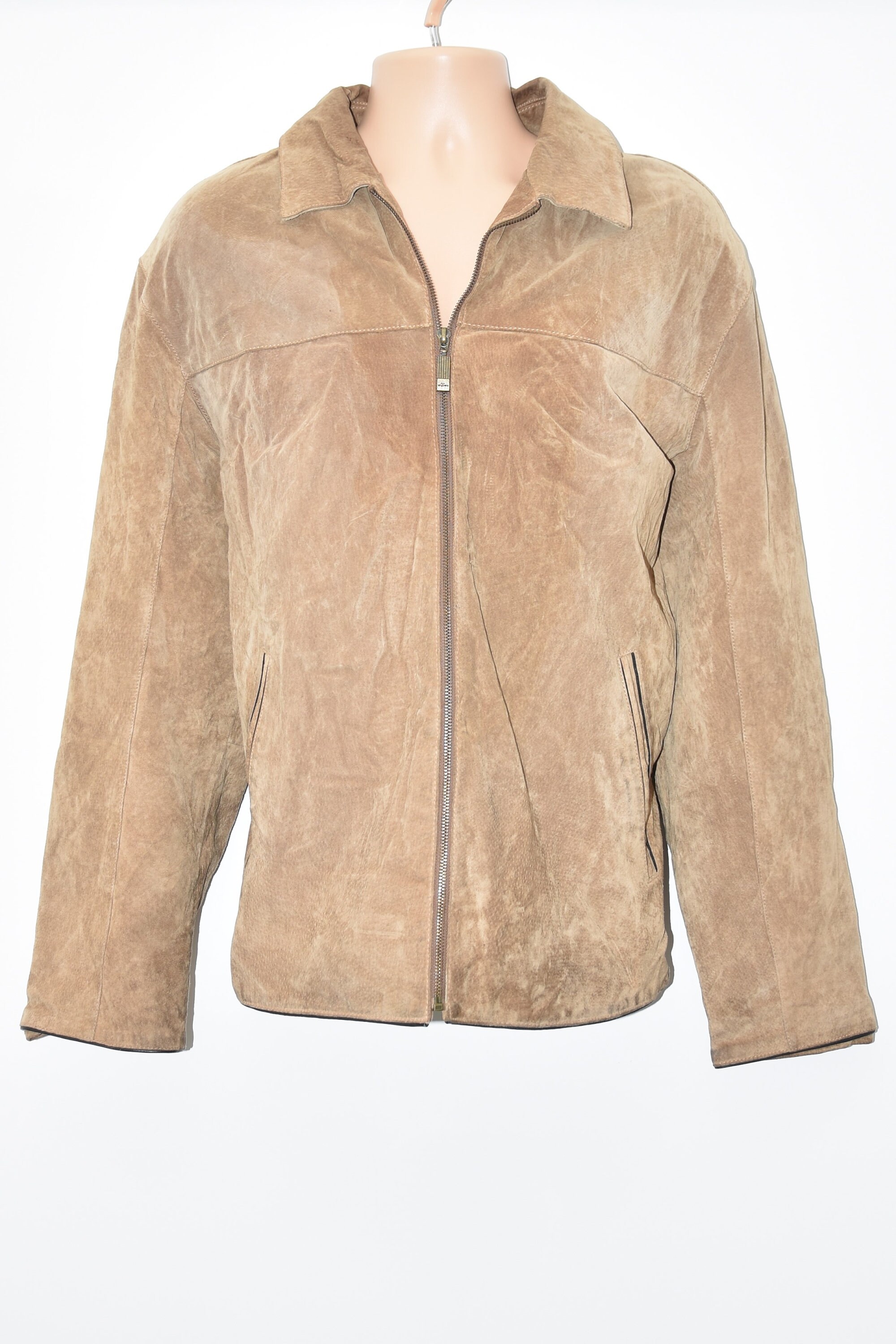 Image of Vintage Brown Genuine Leather Engbers Hips Length Zip Casual Men's Coat Jacket Size Xl