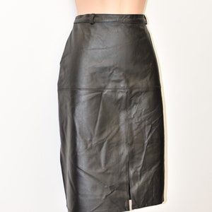 Vintage Black Real Leather Straight Pencil Knee Length Skirt Size M W30 L22 image 2