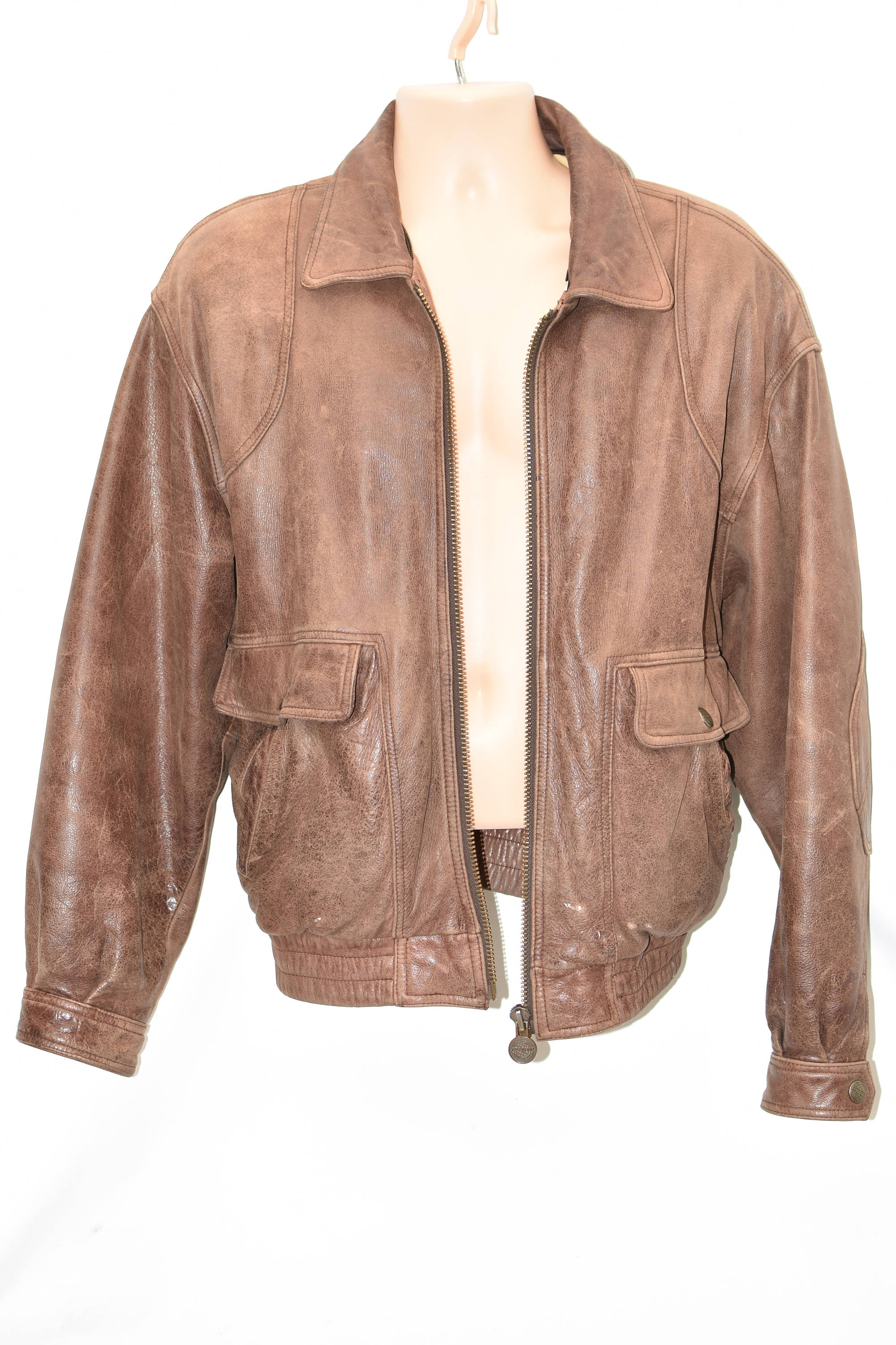Image of Vintage Brown Genuine Leather Petroff Hips Length Bomber Biker Men's Coat Jacket Size M