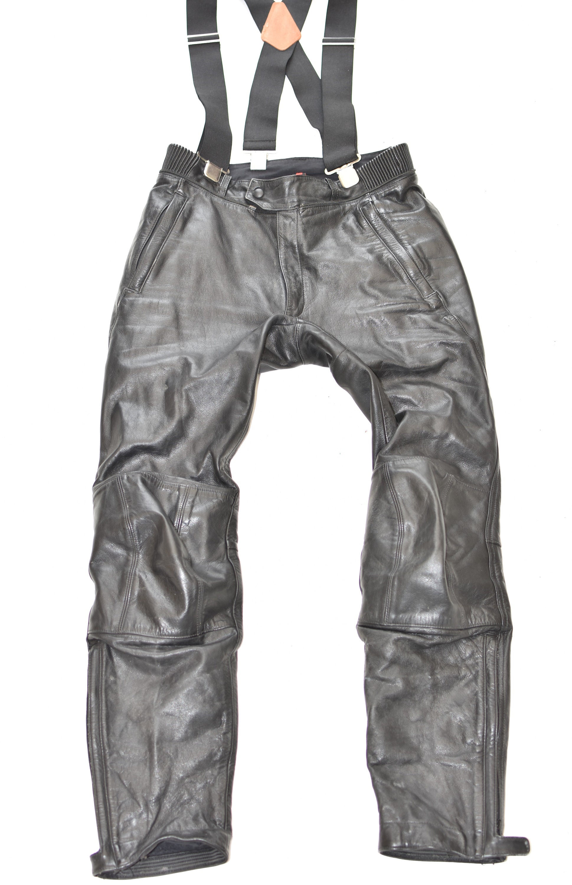 Image of Vintage Black Real Leather Hein Gericke Armour Biker Motorcycle Men's Trousers Pants Size W31" L31"