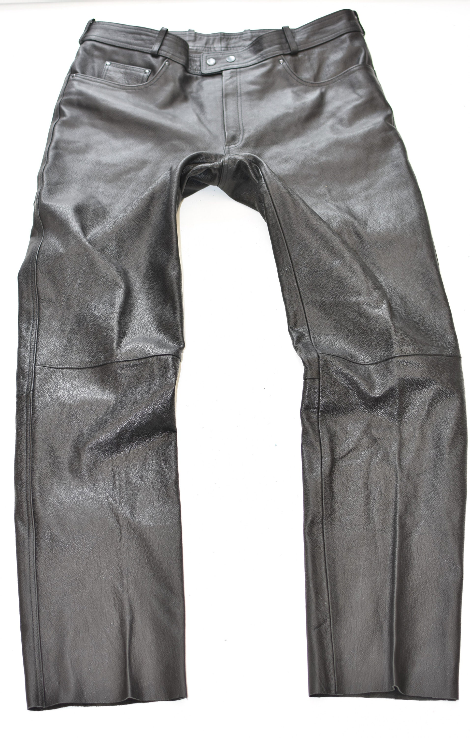 Image of Vintage Black Real Leather Highway1 Biker Motorcycle Men's Trousers Pants Size W39" L35"